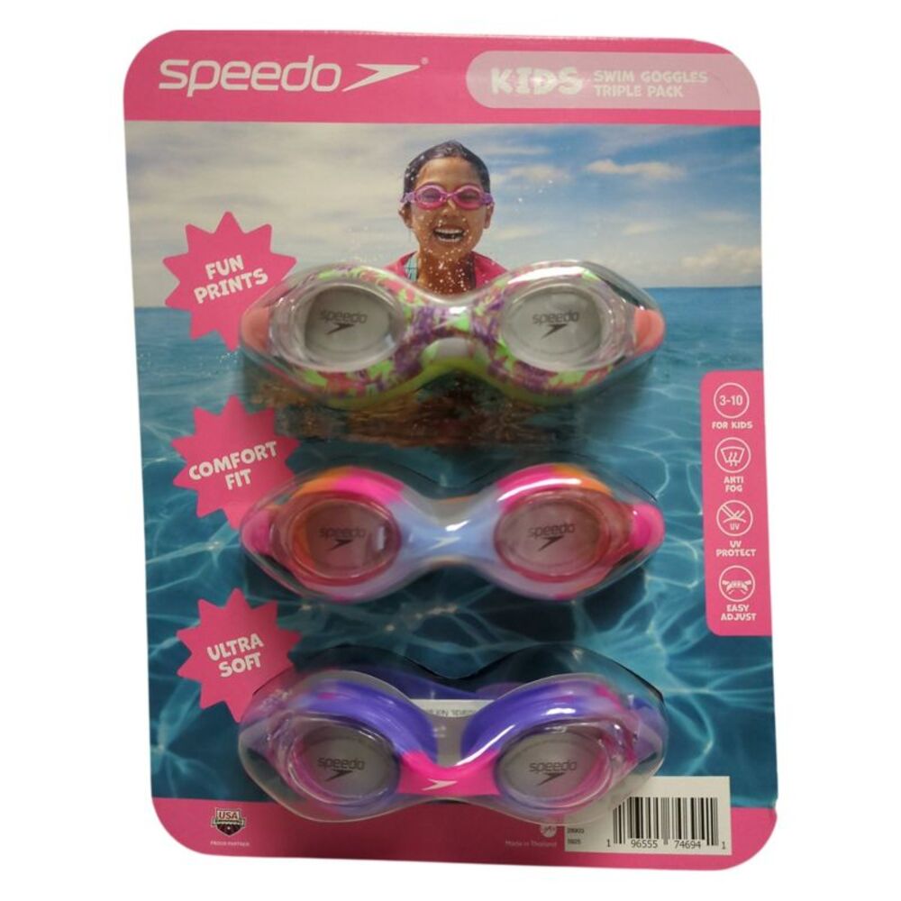 Speedo Kids Anti-Fog UV Protection Easy to Adjust Swimming Goggles, 3pk